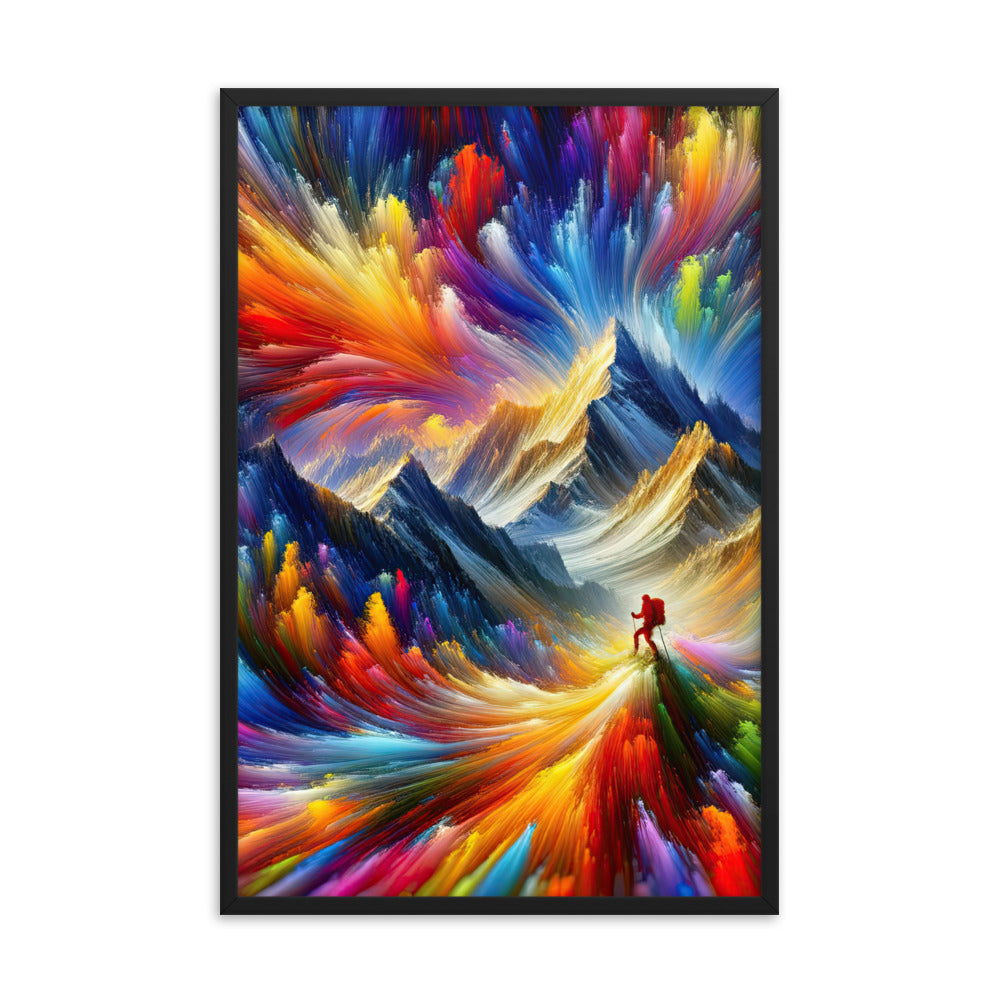 Alpen im Farbsturm mit erleuchtetem Wanderer - Abstrakt - Premium Poster mit Rahmen wandern xxx yyy zzz 61 x 91.4 cm