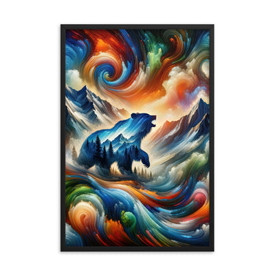 Lebendige Alpen und Bären Sillhouette über Berggipfel - Abstraktes Gemälde - Premium Poster mit Rahmen camping xxx yyy zzz 61 x 91.4 cm