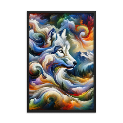 Abstraktes Alpen Gemälde: Wirbelnde Farben und Majestätischer Wolf, Silhouette (AN) - Premium Poster mit Rahmen xxx yyy zzz 61 x 91.4 cm