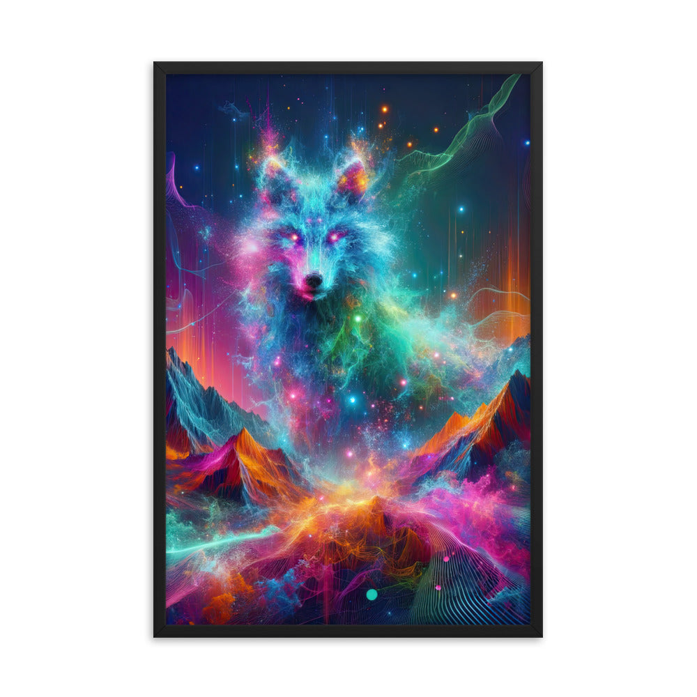 Alpen und Wolf: Lebendige Farben und schimmernde Lichtpartikel (AN) - Premium Poster mit Rahmen xxx yyy zzz 61 x 91.4 cm