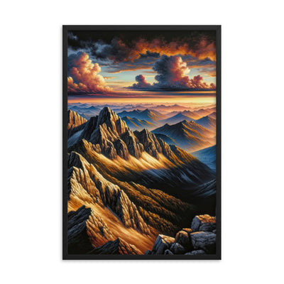 Alpen in Abenddämmerung: Acrylgemälde mit beleuchteten Berggipfeln - Premium Poster mit Rahmen berge xxx yyy zzz 61 x 91.4 cm