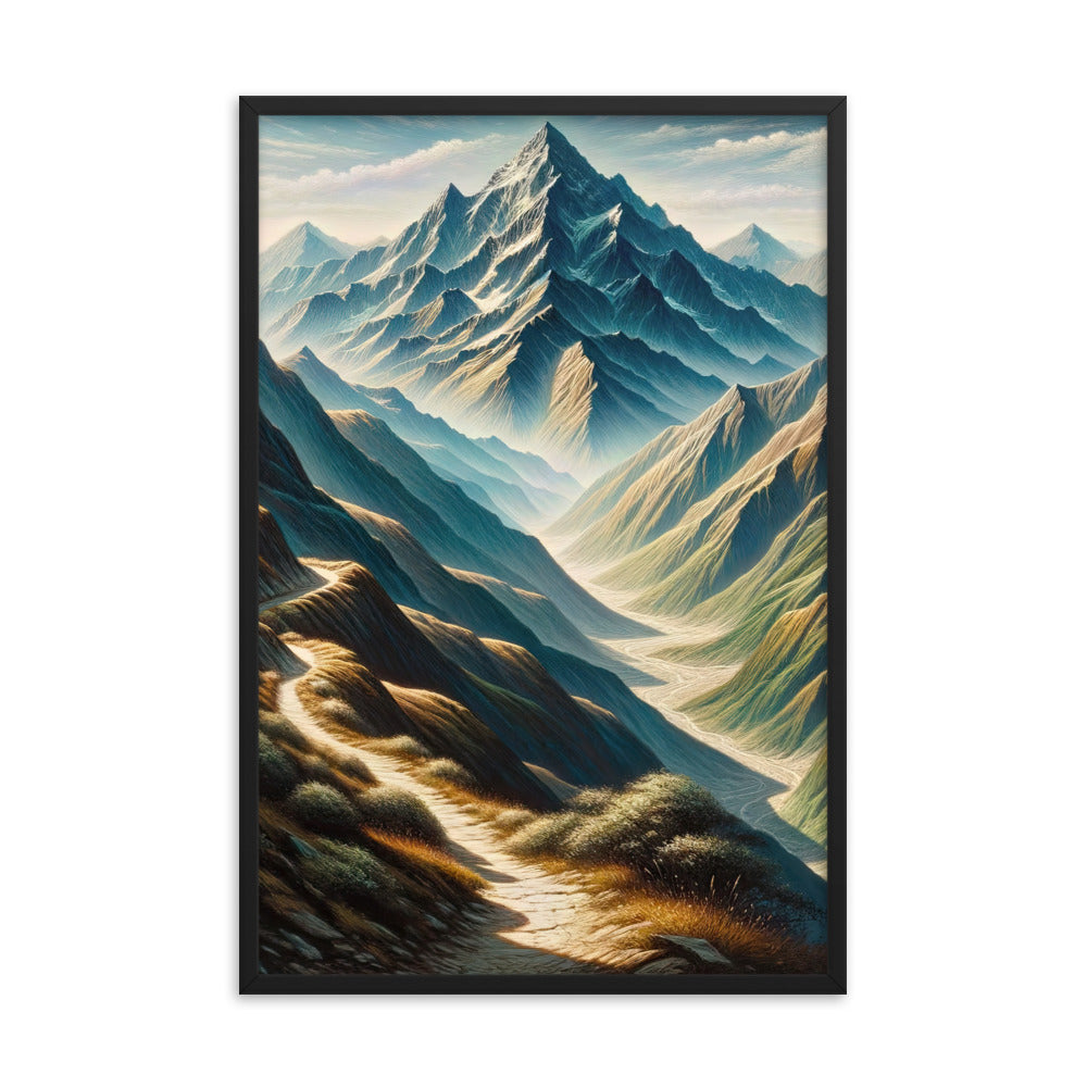 Berglandschaft: Acrylgemälde mit hervorgehobenem Pfad - Premium Poster mit Rahmen berge xxx yyy zzz 61 x 91.4 cm