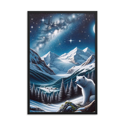 Sternennacht und Eisbär: Acrylgemälde mit Milchstraße, Alpen und schneebedeckte Gipfel - Premium Poster mit Rahmen camping xxx yyy zzz 61 x 91.4 cm