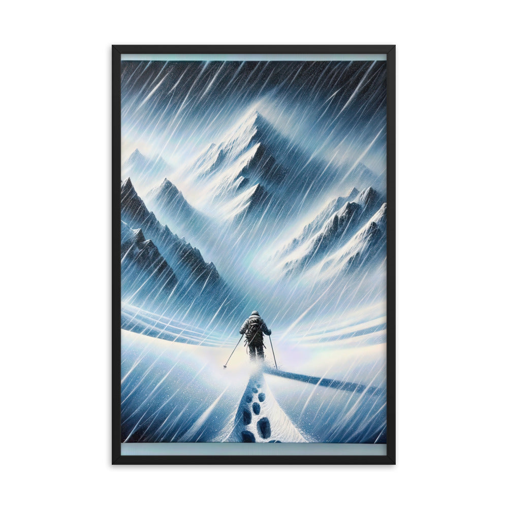 Wanderer und Bergsteiger im Schneesturm: Acrylgemälde der Alpen - Premium Poster mit Rahmen wandern xxx yyy zzz 61 x 91.4 cm