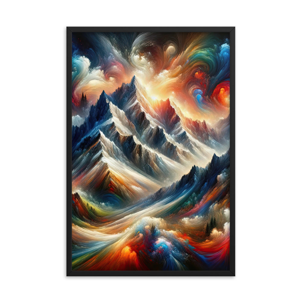 Expressionistische Alpen, Berge: Gemälde mit Farbexplosion - Premium Poster mit Rahmen berge xxx yyy zzz 61 x 91.4 cm