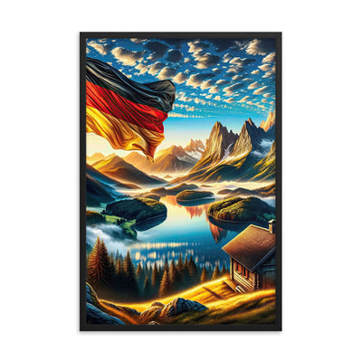 Alpen Gebirge im Morgenlicht: Kunstwerk mit Deutsche Flagge - Premium Poster mit Rahmen berge xxx yyy zzz 61 x 91.4 cm