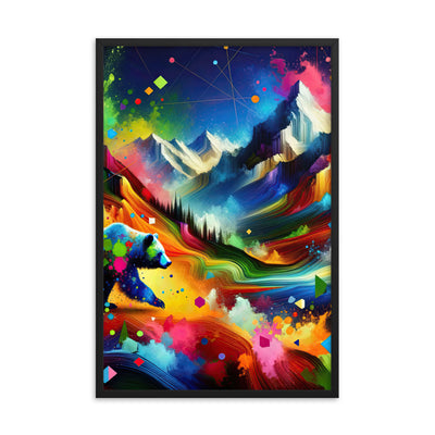 Neonfarbener Alpen Bär in abstrakten geometrischen Formen - Premium Poster mit Rahmen camping xxx yyy zzz 61 x 91.4 cm