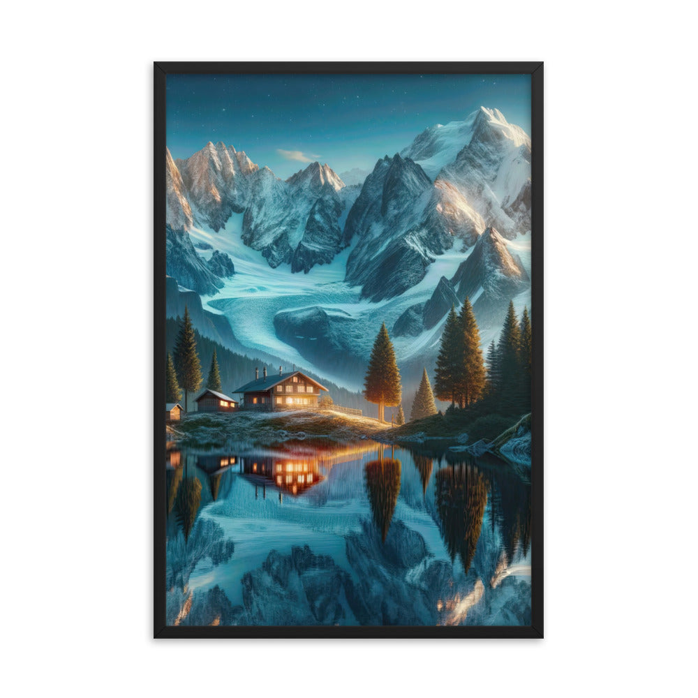 Stille Alpenmajestätik: Digitale Kunst mit Schnee und Bergsee-Spiegelung - Premium Poster mit Rahmen berge xxx yyy zzz 61 x 91.4 cm