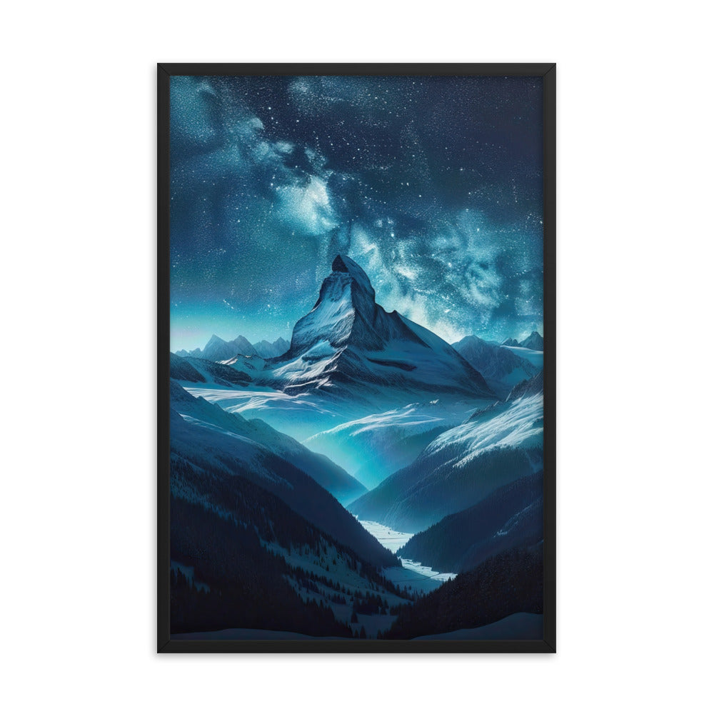 Winterabend in den Bergen: Digitale Kunst mit Sternenhimmel - Premium Poster mit Rahmen berge xxx yyy zzz 61 x 91.4 cm