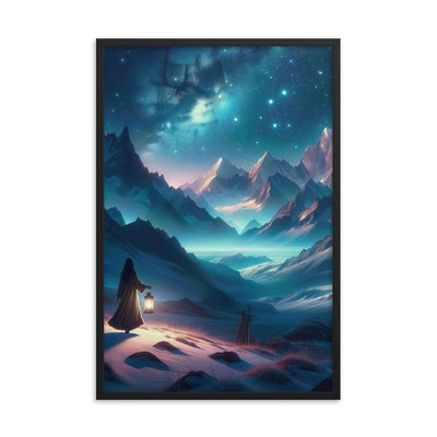 Stille Alpennacht: Digitale Kunst mit Gipfeln und Sternenteppich - Premium Poster mit Rahmen wandern xxx yyy zzz 61 x 91.4 cm