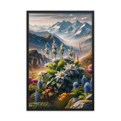 Alpine Flora: Digitales Kunstwerk mit lebendigen Blumen - Premium Poster mit Rahmen berge xxx yyy zzz 61 x 91.4 cm