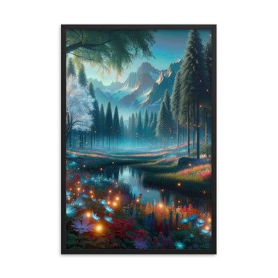 Ätherischer Alpenwald: Digitale Darstellung mit leuchtenden Bäumen und Blumen - Premium Poster mit Rahmen camping xxx yyy zzz 61 x 91.4 cm