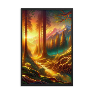 Golden-Stunde Alpenwald, Sonnenlicht durch Blätterdach - Premium Poster mit Rahmen camping xxx yyy zzz 61 x 91.4 cm
