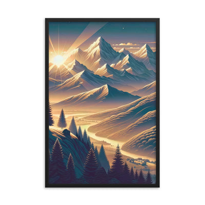 Alpen-Morgendämmerung, erste Sonnenstrahlen auf Schneegipfeln - Premium Poster mit Rahmen berge xxx yyy zzz 61 x 91.4 cm