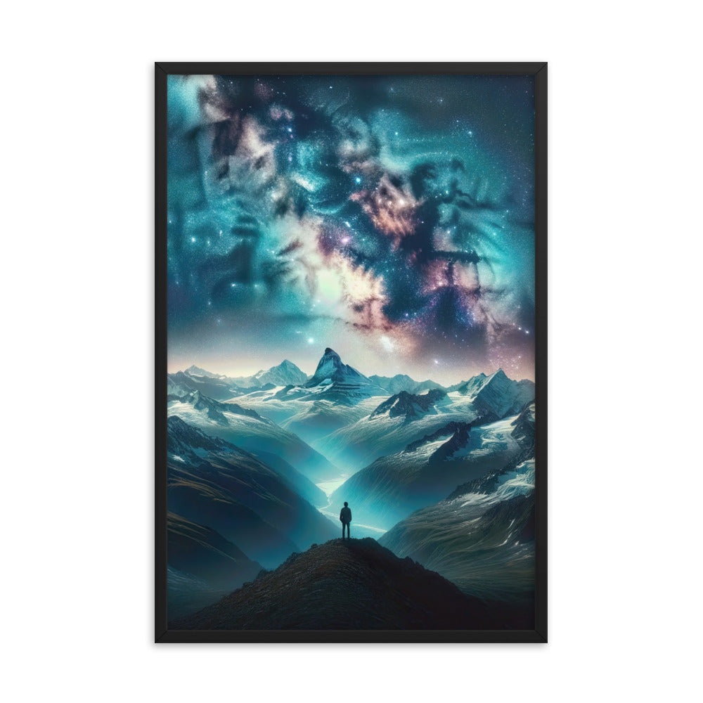 Alpennacht mit Milchstraße: Digitale Kunst mit Bergen und Sternenhimmel - Premium Poster mit Rahmen wandern xxx yyy zzz 61 x 91.4 cm