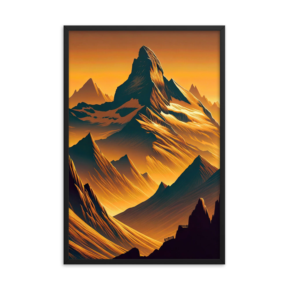 Fuchs in Alpen-Sonnenuntergang, goldene Berge und tiefe Täler - Premium Poster mit Rahmen camping xxx yyy zzz 61 x 91.4 cm
