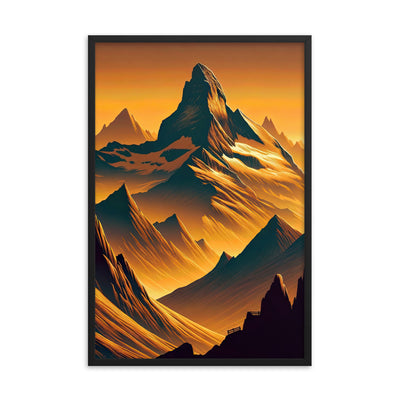Fuchs in Alpen-Sonnenuntergang, goldene Berge und tiefe Täler - Premium Poster mit Rahmen camping xxx yyy zzz 61 x 91.4 cm