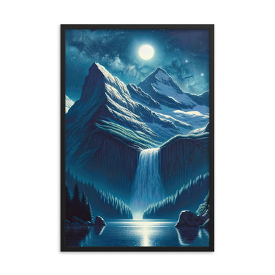 Legendäre Alpennacht, Mondlicht-Berge unter Sternenhimmel - Premium Poster mit Rahmen berge xxx yyy zzz 61 x 91.4 cm