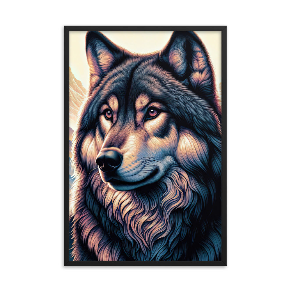 Majestätischer, glänzender Wolf in leuchtender Illustration (AN) - Premium Poster mit Rahmen xxx yyy zzz 61 x 91.4 cm