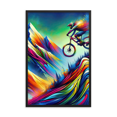 Mountainbiker in farbenfroher Alpenkulisse mit abstraktem Touch (M) - Premium Poster mit Rahmen xxx yyy zzz 61 x 91.4 cm