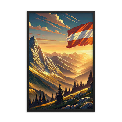 Ruhiger Alpenabend mit österreichischer Flagge und goldenem Sonnenuntergang - Premium Poster mit Rahmen berge xxx yyy zzz 61 x 91.4 cm