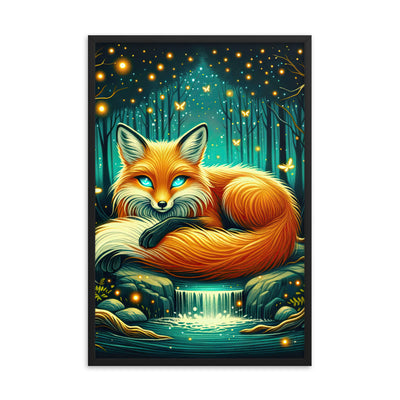 Bezaubernder Fuchs auf erleuchteter mystischer Waldlichtung - Premium Poster mit Rahmen camping xxx yyy zzz 61 x 91.4 cm