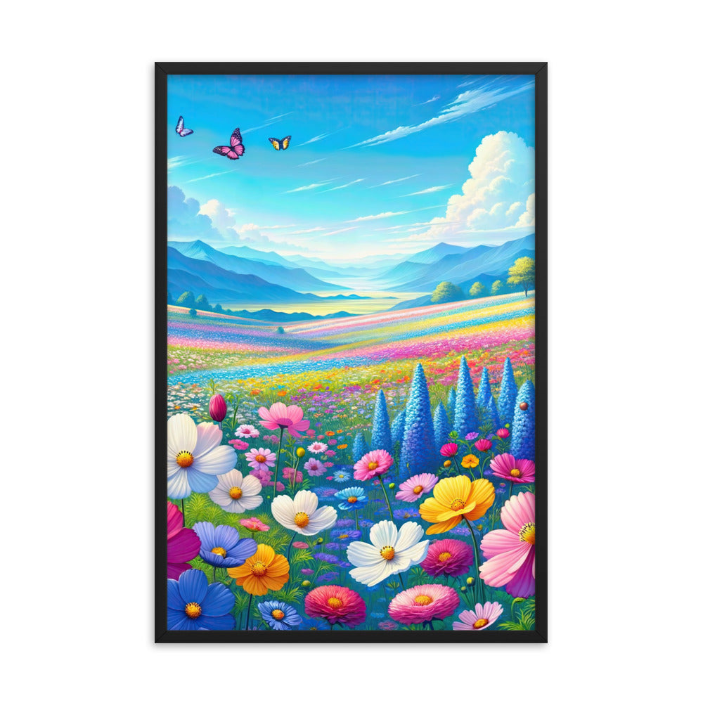 Weitläufiges Blumenfeld unter himmelblauem Himmel, leuchtende Flora - Premium Poster mit Rahmen camping xxx yyy zzz 61 x 91.4 cm