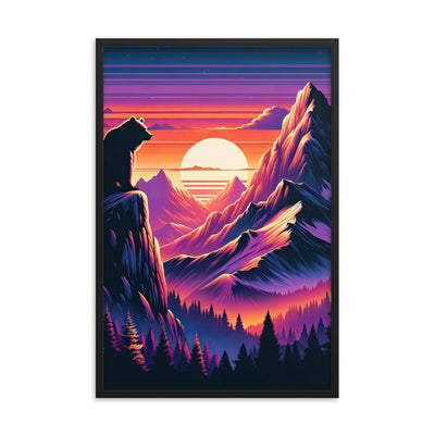 Alpen-Sonnenuntergang mit Bär auf Hügel, warmes Himmelsfarbenspiel - Premium Poster mit Rahmen camping xxx yyy zzz 61 x 91.4 cm