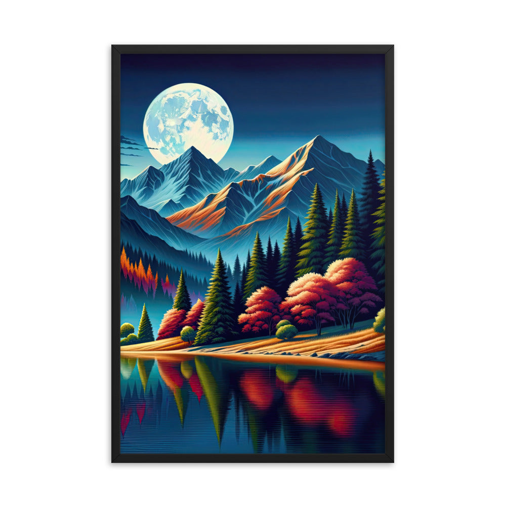 Ruhiger Herbstabend in den Alpen, grün-rote Berge - Premium Poster mit Rahmen berge xxx yyy zzz 61 x 91.4 cm