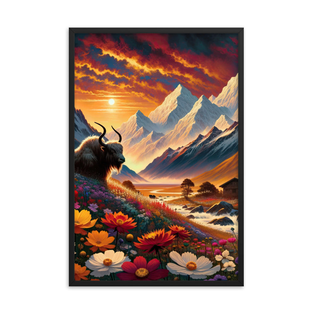 Magischer Alpenabend mit Hochlandkuh und goldener Sonnenkulisse - Premium Poster mit Rahmen berge xxx yyy zzz 61 x 91.4 cm