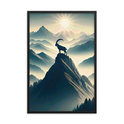 Morgendlicher Steinbock auf Alpengipfel, steile Berghänge - Premium Poster mit Rahmen berge xxx yyy zzz 61 x 91.4 cm