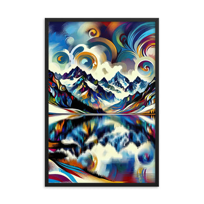 Alpensee im Zentrum eines abstrakt-expressionistischen Alpen-Kunstwerks - Premium Poster mit Rahmen berge xxx yyy zzz 61 x 91.4 cm