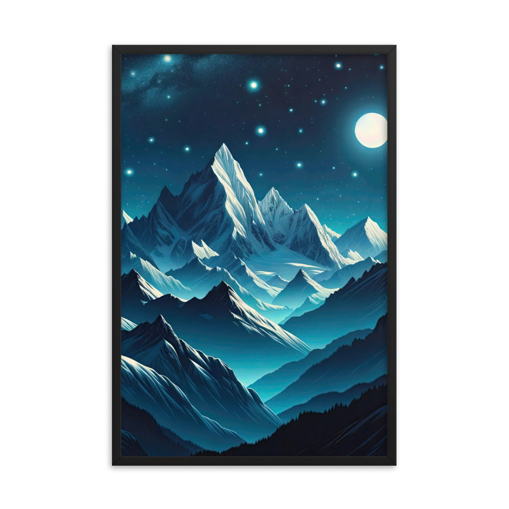 Sternenklare Nacht über den Alpen, Vollmondschein auf Schneegipfeln - Premium Poster mit Rahmen berge xxx yyy zzz 61 x 91.4 cm