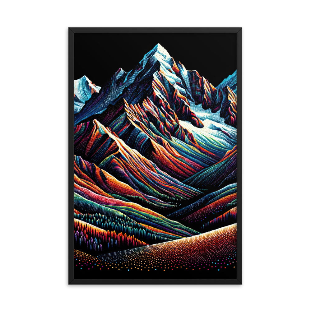 Pointillistische Darstellung der Alpen, Farbpunkte formen die Landschaft - Premium Poster mit Rahmen berge xxx yyy zzz 61 x 91.4 cm