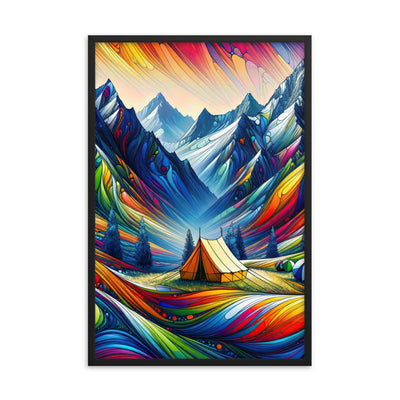 Surreale Alpen in abstrakten Farben, dynamische Formen der Landschaft - Premium Poster mit Rahmen camping xxx yyy zzz 61 x 91.4 cm