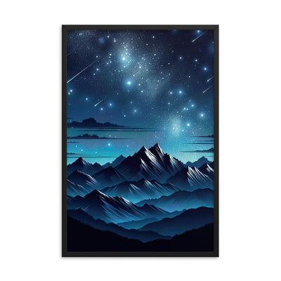 Alpen unter Sternenhimmel mit glitzernden Sternen und Meteoren - Premium Poster mit Rahmen berge xxx yyy zzz 61 x 91.4 cm