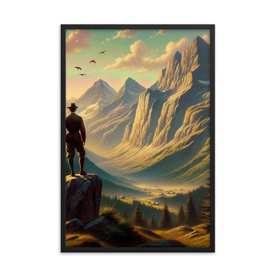 Ölgemälde eines Schweizer Wanderers in den Alpen bei goldenem Sonnenlicht - Premium Poster mit Rahmen wandern xxx yyy zzz 61 x 91.4 cm