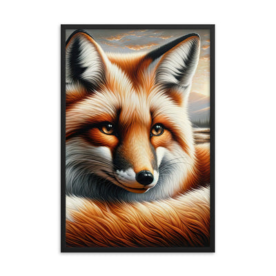 Ölgemälde eines nachdenklichen Fuchses mit weisem Blick - Premium Poster mit Rahmen camping xxx yyy zzz 61 x 91.4 cm