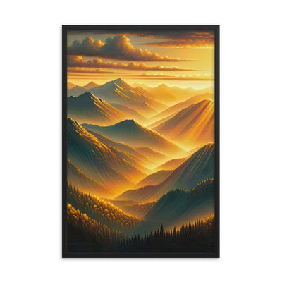 Ölgemälde der Berge in der goldenen Stunde, Sonnenuntergang über warmer Landschaft - Premium Poster mit Rahmen berge xxx yyy zzz 61 x 91.4 cm