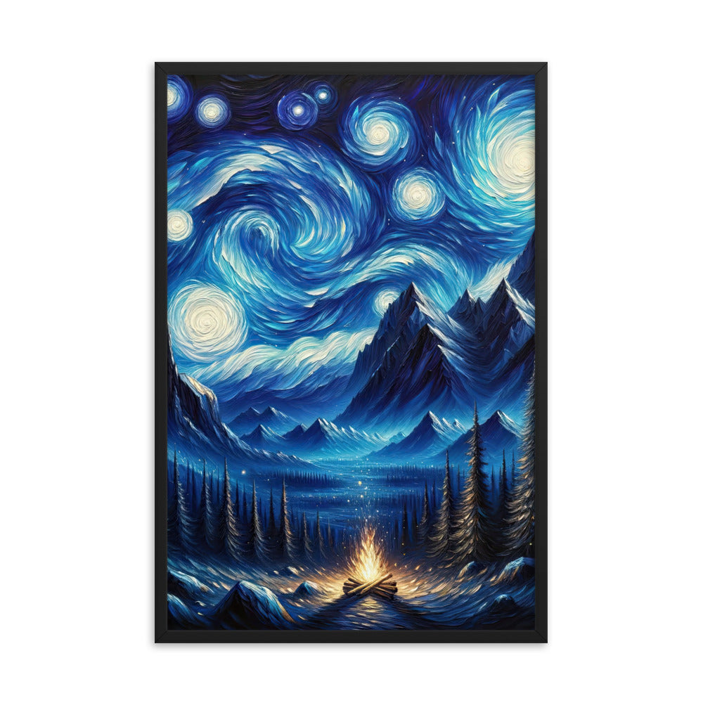Sternennacht-Stil Ölgemälde der Alpen, himmlische Wirbelmuster - Premium Poster mit Rahmen berge xxx yyy zzz 61 x 91.4 cm
