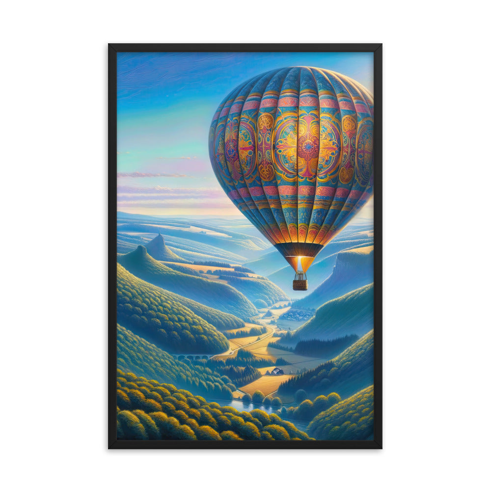 Ölgemälde einer ruhigen Szene mit verziertem Heißluftballon - Premium Poster mit Rahmen berge xxx yyy zzz 61 x 91.4 cm