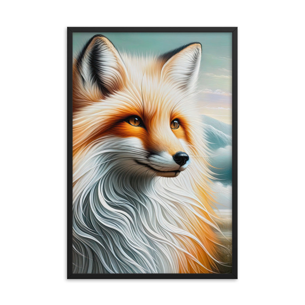 Ölgemälde eines anmutigen, intelligent blickenden Fuchses in Orange-Weiß - Premium Poster mit Rahmen camping xxx yyy zzz 61 x 91.4 cm