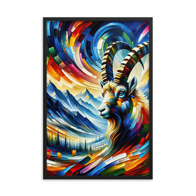 Alpen-Ölgemälde mit kräftigen Farben und Bergsteinbock in lebendiger Szenerie - Premium Poster mit Rahmen berge xxx yyy zzz 61 x 91.4 cm