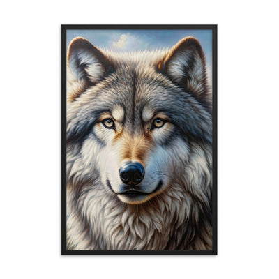 Porträt-Ölgemälde eines prächtigen Wolfes mit faszinierenden Augen (AN) - Premium Poster mit Rahmen xxx yyy zzz 61 x 91.4 cm