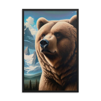 Realistisches Ölgemälde eines männlichen Bären in den Bergen mit Fokus auf Stärke und Schärfe - Premium Poster mit Rahmen camping xxx yyy zzz 61 x 91.4 cm