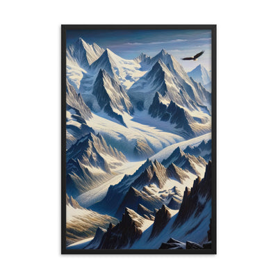 Ölgemälde der Alpen mit hervorgehobenen zerklüfteten Geländen im Licht und Schatten - Premium Poster mit Rahmen berge xxx yyy zzz 61 x 91.4 cm