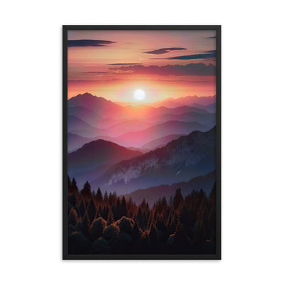 Foto der Alpenwildnis beim Sonnenuntergang, Himmel in warmen Orange-Tönen - Premium Poster mit Rahmen berge xxx yyy zzz 61 x 91.4 cm
