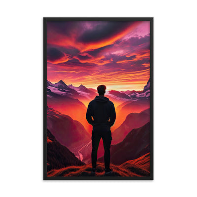Foto der Schweizer Alpen im Sonnenuntergang, Himmel in surreal glänzenden Farbtönen - Premium Poster mit Rahmen wandern xxx yyy zzz 61 x 91.4 cm