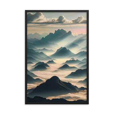 Foto der Alpen im Morgennebel, majestätische Gipfel ragen aus dem Nebel - Premium Poster mit Rahmen berge xxx yyy zzz 61 x 91.4 cm