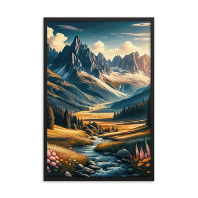 Quadratisches Kunstwerk der Alpen, majestätische Berge unter goldener Sonne - Premium Poster mit Rahmen berge xxx yyy zzz 61 x 91.4 cm